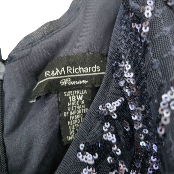 R&M Richards Dress Women's 18W Navy Blue Bling Sequins Short Sleeve Formal Stret - Picture 4 of 8